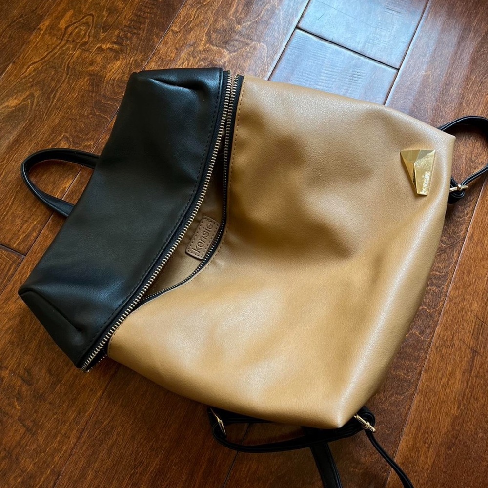 Two-Tone Black and Tan Women's Backpack